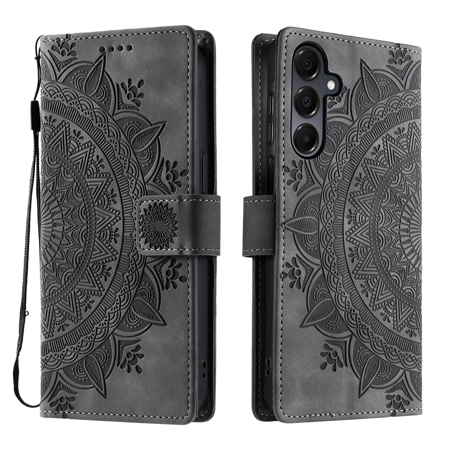 

For Samsung Galaxy S25 FE Case Imprinted Totem Skin Feel Wallet Leather Phone Cover with Hand Strap F