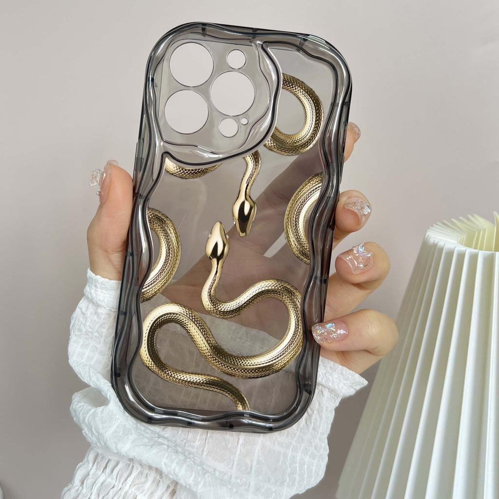 LZ5 Butterfly Černo-zlatý Hadí Průhledný Měkký Vlnitý Pouzdro na Telefon pro iPhone 15 13 Pro Max 12 Mini 14 8 Plus XS Max XR 6 Ochranný Zadní Kryt