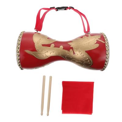 Ibasenice 1 Set Drum Beat Handheld Drum, Small Drum, Traditional Chinese Waist Drum for Hands, Made of Leather, Bakelite, and Metal, Red