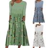 Women Floral Boho Summer Swing Dress Midi Length Flowy Pleated with Pockets Casual Crew Neck Half Sleeve