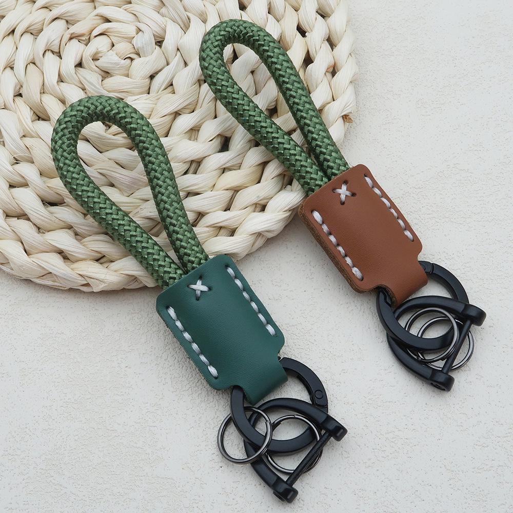 Hand-Woven Cowhide Leather Keychain Pendant with Logo Embossing - High-Quality Anti-Lost Car Lanyard