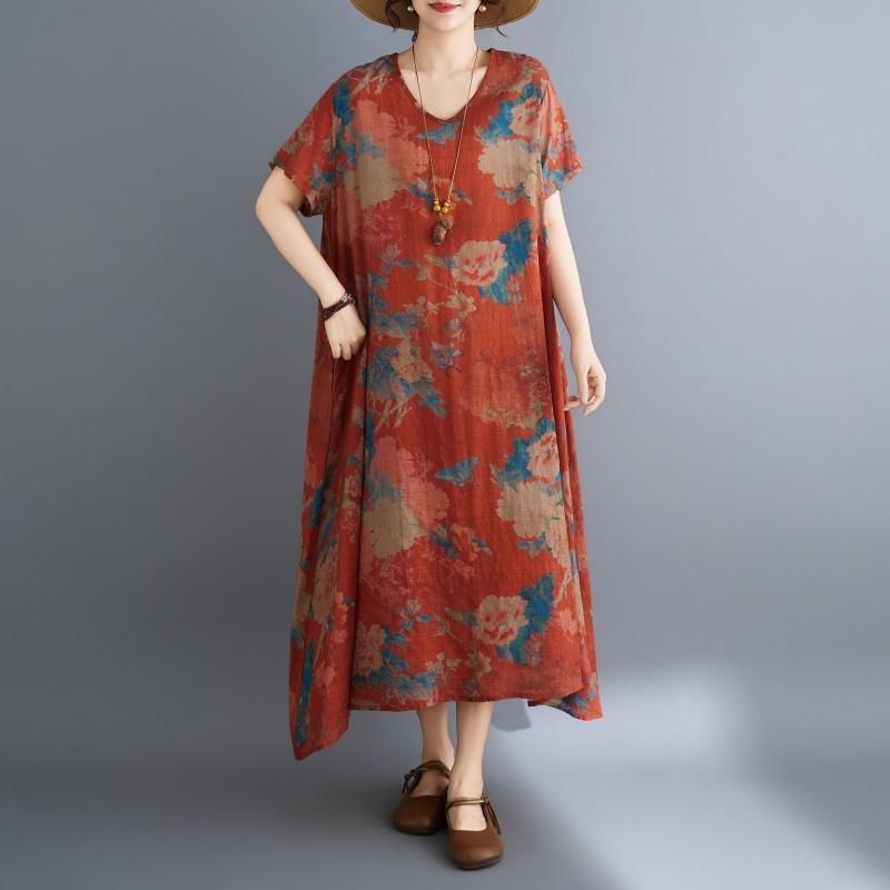 DIMANAF New 2026 Women Plus Size Summer Long Dress Sundress Beach Loose Casual Maxi Lady Floral Print Dress