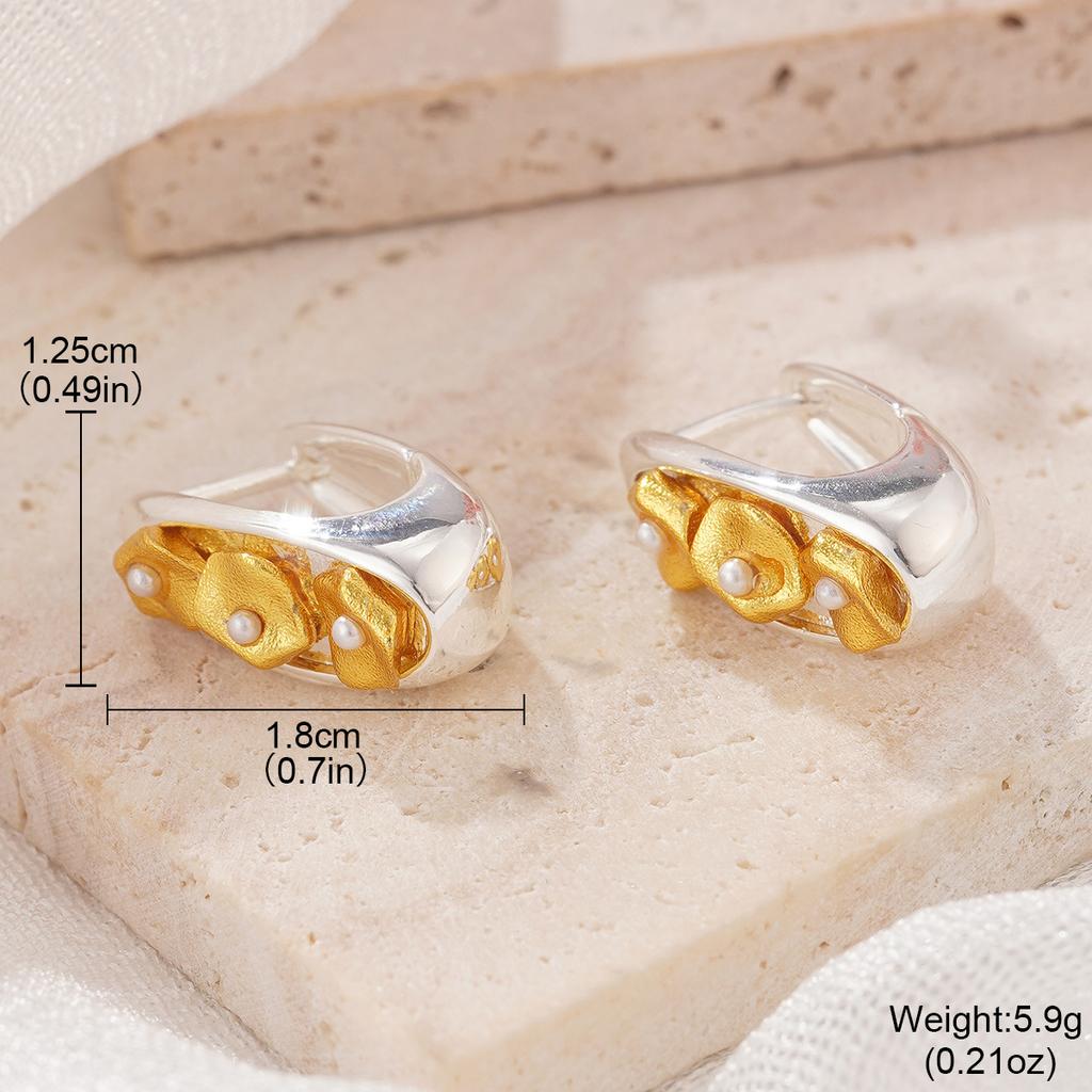 Metal wind geometric irregular pleats layered gold and silver contrasting earrings fashionable versatile design earrings