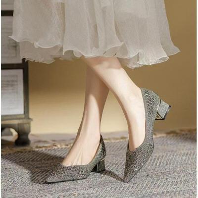 2025 Summer Rhinestone Women's Chunky Heel Pointed Toe High Heels – 5 CM
