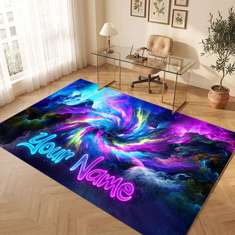 Space Cosmic Theme Crystal Velvet Floor Rug Personalized Custom Name Text Warm Carpet Home Decoration