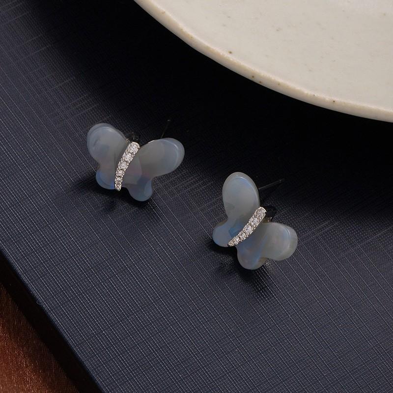 Fresh And Sweet Wind Exquisite Blue Resin Butterfly Earrings Niche Light Luxury Temperament High-End Earrings Accessories