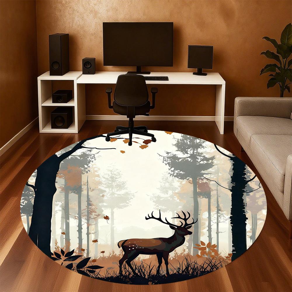 1pc Deer Forest Round Chair Mat Office Area Rug - Non-Slip, Floor Mat for Office, Bedroom, Ideal Home Decor Gift C0112017