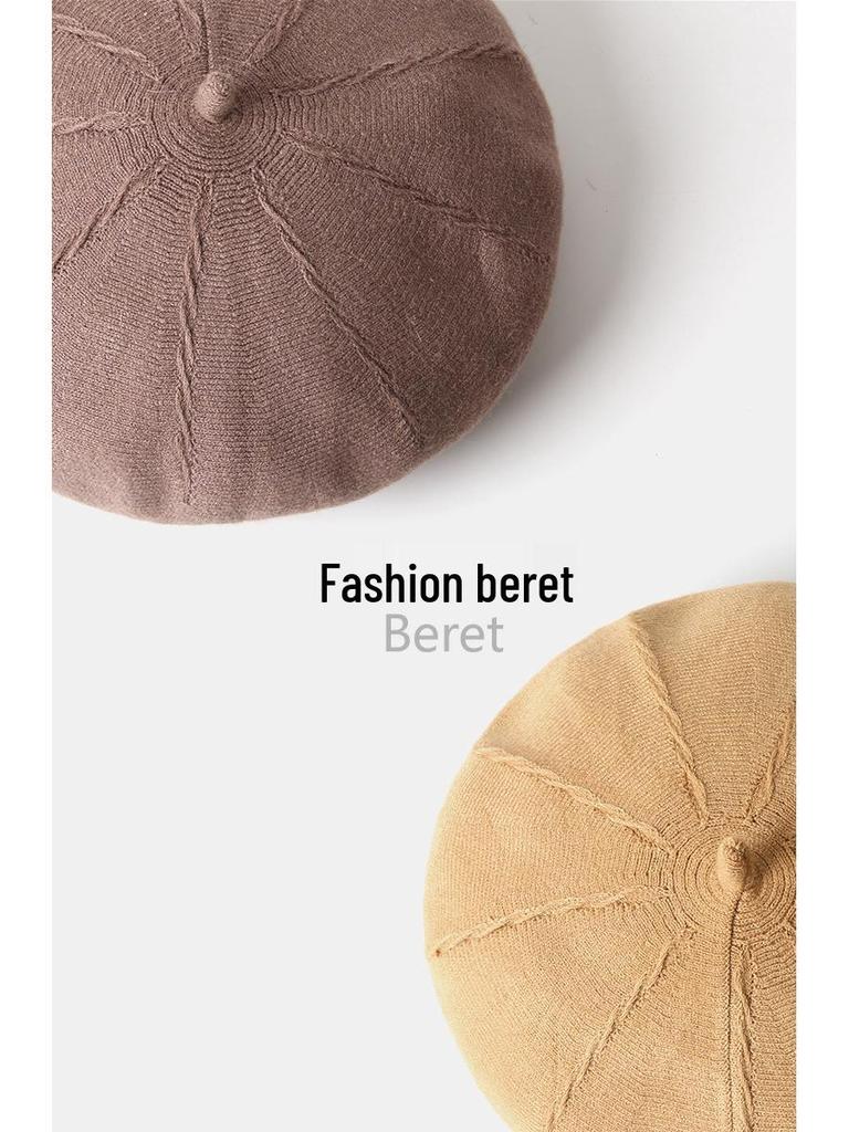 Women's Cashmere Knitted Beret - Autumn/Winter Korean Style, Flattering Fit, Japanese Wool Painter Hat.