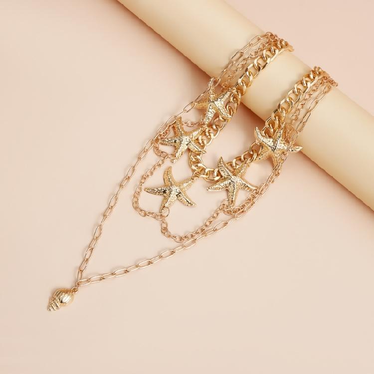 1 Set Adjustable Layering Necklace Starfish Conch Pendant Lightweight Clavicle Chain For Beach Party Summer Jewelry Gift