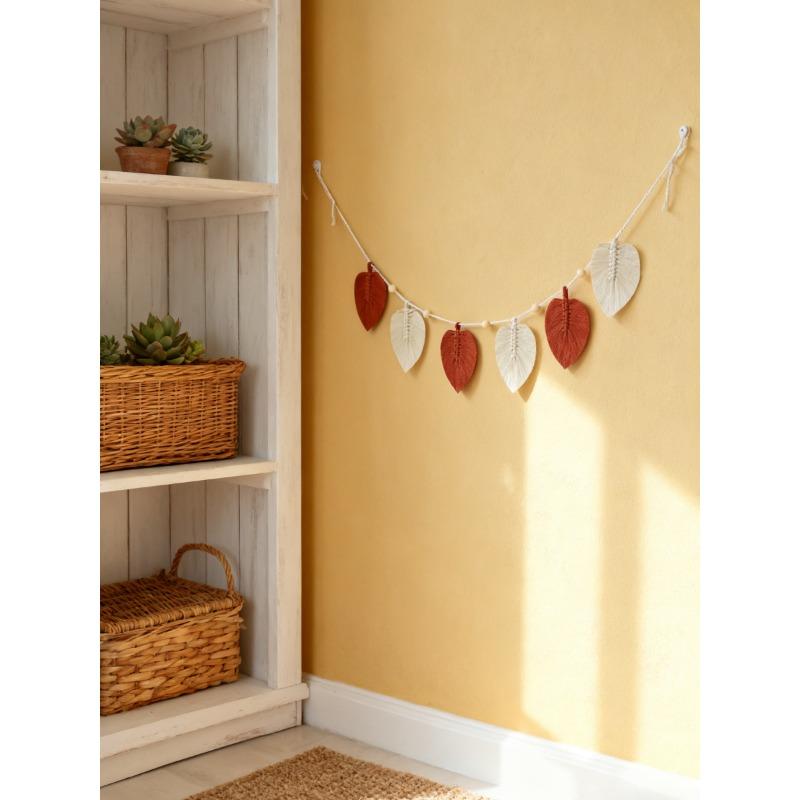 Wall Hanging Boho Handmade Cotton Rope Leaf Tapestry Macrame Wall Decor for Living Room Bedroom Minimalist Home Decoration 140cm