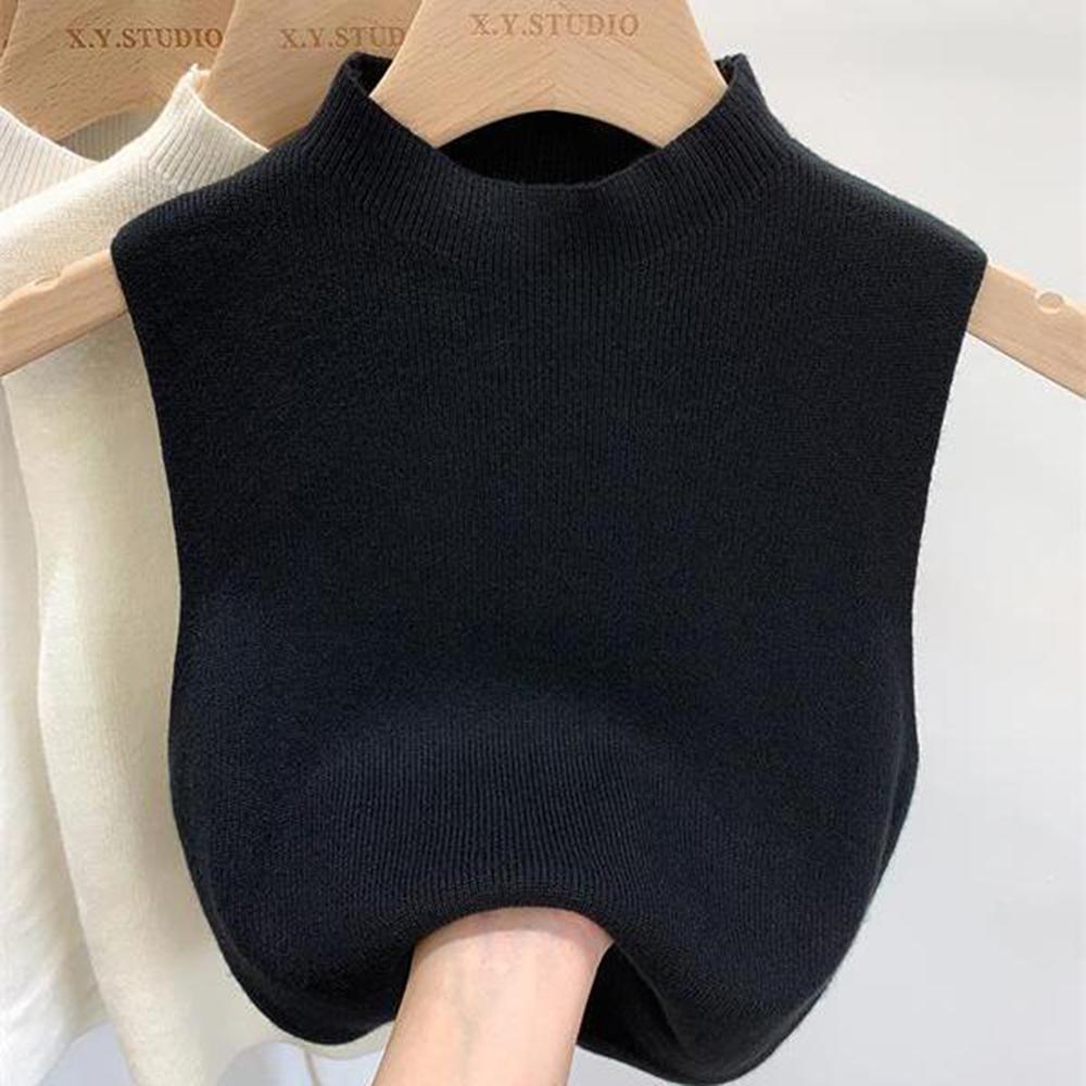 Women's Vest Tank Solid Color Knitted Tees Cropped Camisole Sweater Half-turtleneck Spring Autumn Sleeveless
