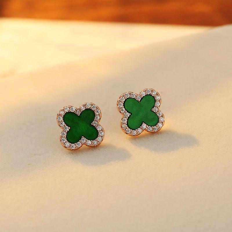 

Four Leaf Clover Ear Stud Women s Fancy Ear Clip Temperamental Earrings Elegant Ear Rings Best Selling Accessible Luxury Earrings 2025 New Arrival Green rose gold (925 silver needle 1.2cm)