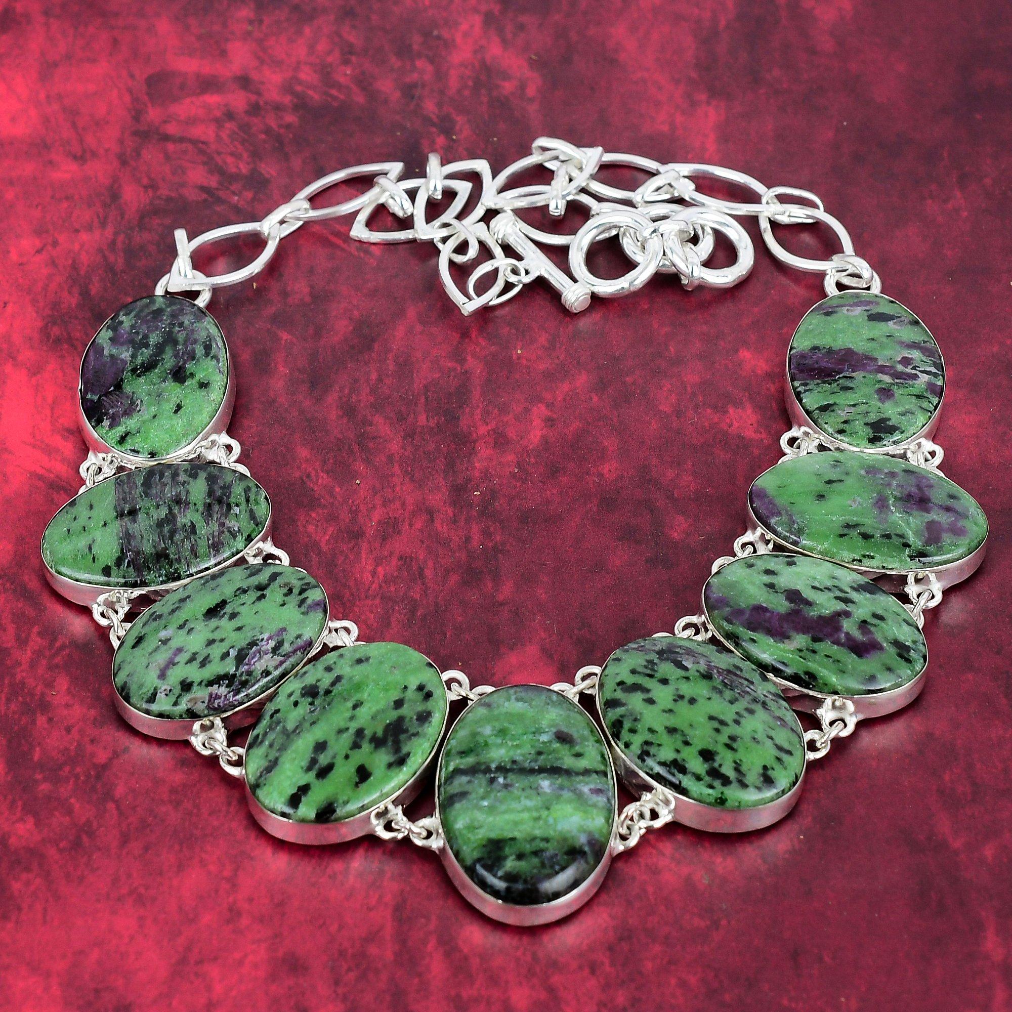 

Ожерелье с рубином и зоизитом, ювелирные изделия из драгоценных камней, регулируемая цепочка ручной работы из стерлингового серебра 925 пробы, ювелирные изделия новейшего дизайна Adjustable with 18 inches зелёный