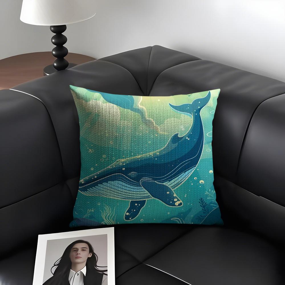 

Whale Fashion Cushion Cover Natural Linen Organic Fabric DoubleSided Printing Sofa Home Decor Gift Pillow Case 30x30cm