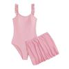 Women's Summer Solid Color Backless Tie Waist One-Piece Swimsuit with Skirt Two-Piece Set Swimwear Beachwear