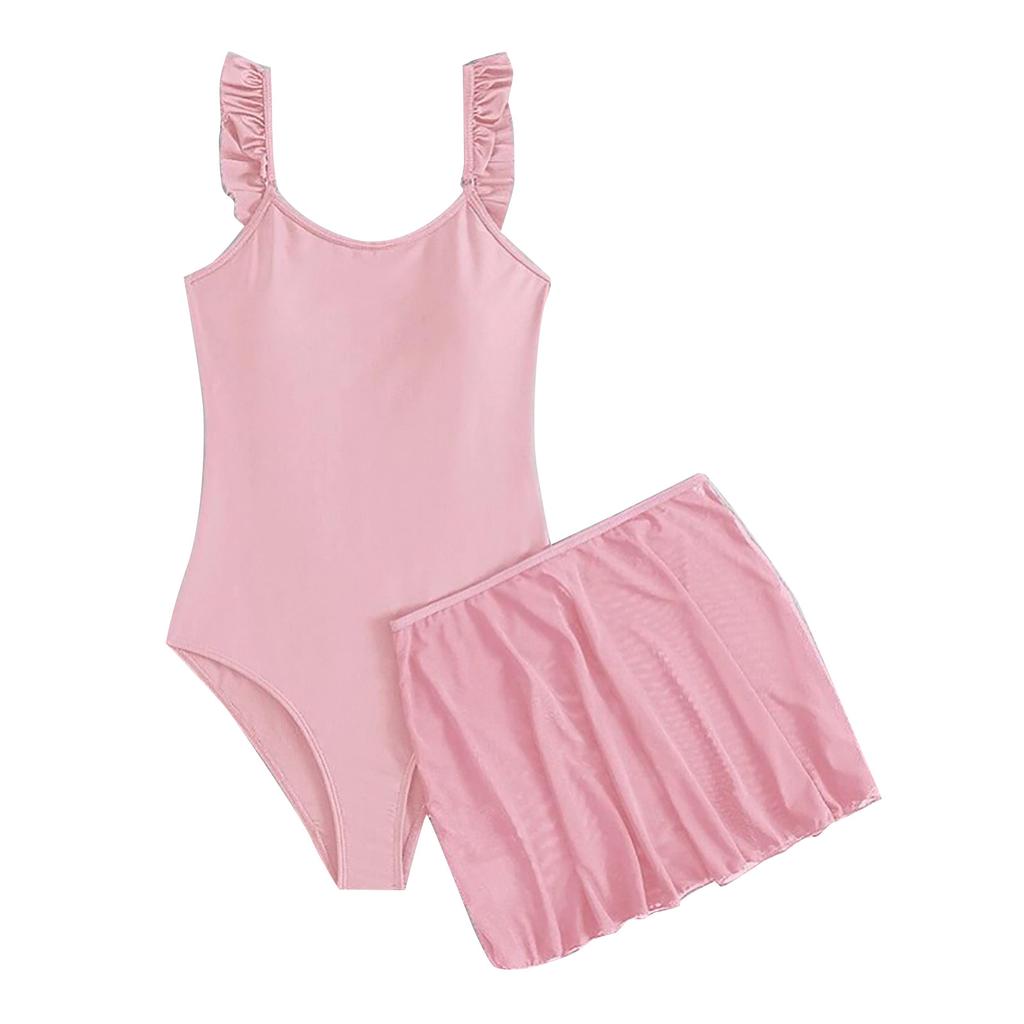 Women's Summer Solid Color Backless Tie Waist One-Piece Swimsuit with Skirt Two-Piece Set Swimwear Beachwear