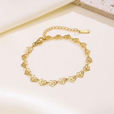 Bracciale a Maglie Cuore Inciso Tono Oro – Acciaio Inossidabile Delicato Romantico Gioiello per Donne, Regalo Regolabile per San Valentino