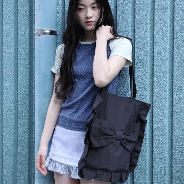RIBBON ECO BAG(CHARCOAL)