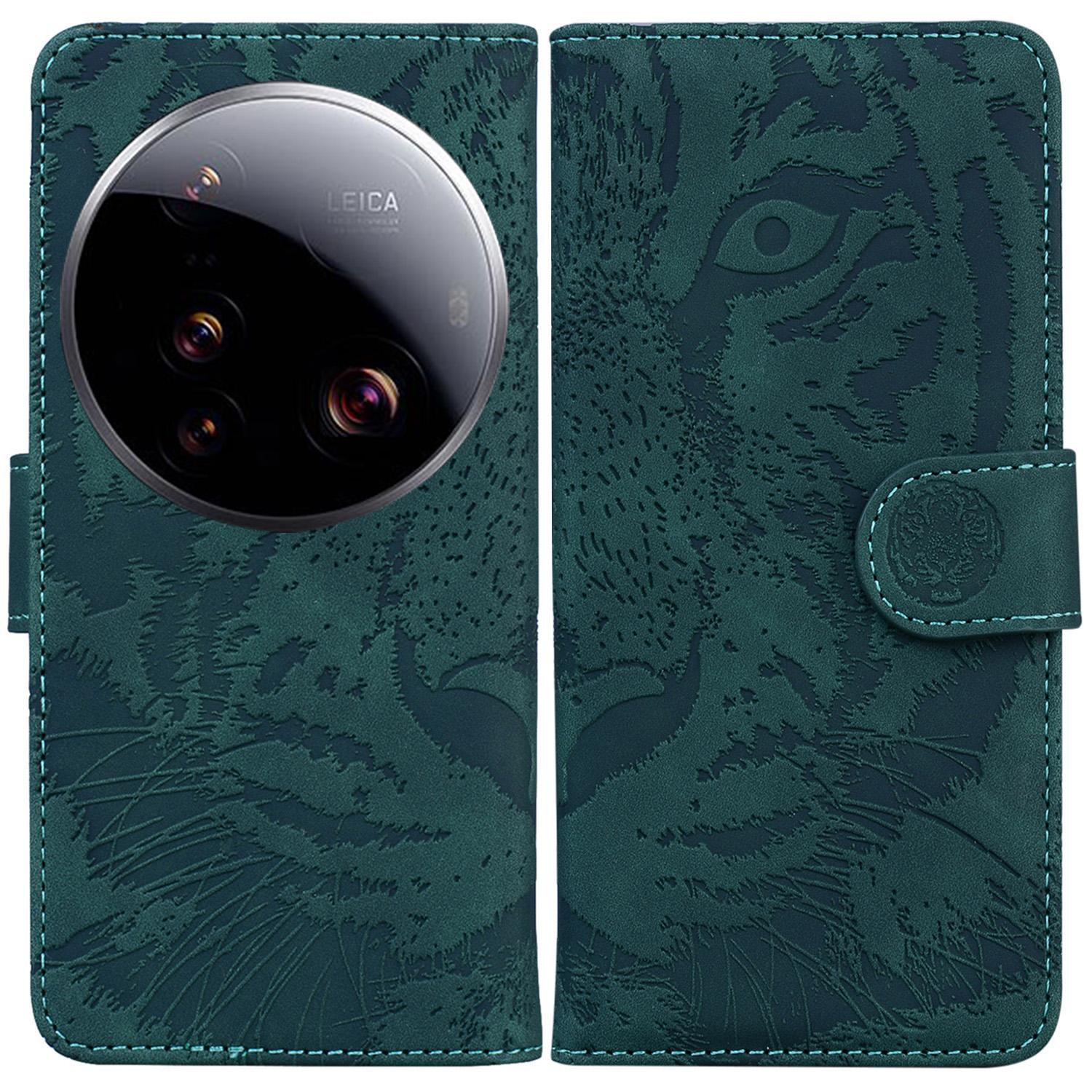 

For Xiaomi 15 Ultra Case Tiger Imprint Leather Wallet Phone Cover Green