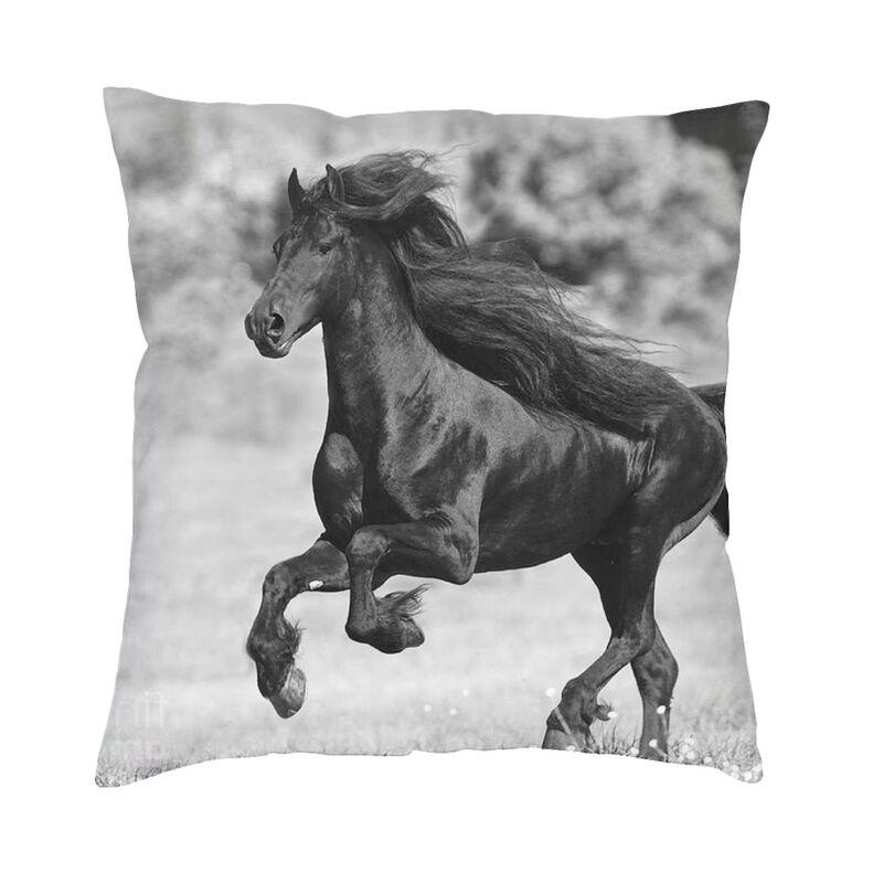 Black Friesian Horse Gallops Cushion Cover 40x40cm Velvet Animal Throw Pillow Case for Sofa Square Pillowcase Bedroom Decoration 30x30cm