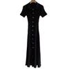 Elegant French-Style Short-Sleeve Knit Dress with Lapel & Waist Detailing, Summer 2024