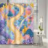 1pc Cartoon Colorful Forest Shower Curtain, Decorative Printed Bath Towel with Hooks Included, Bathroom Accessories