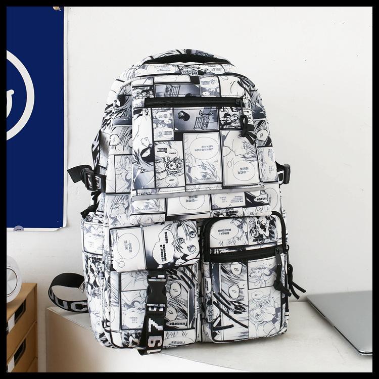 

Fashion new large-capacity graffiti student bag street trendy cool men s backpack female college student travel schoolbag чёрный