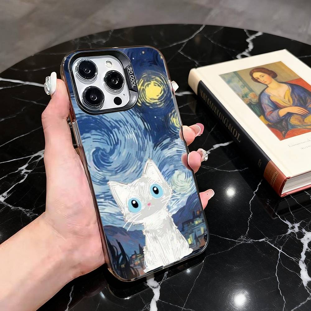 

Art Van Gogh Starry sky Phone Case For iPhone 17,16,15,14,13,12,11 Plus,Pro Max,XS,Colored Silver Plated Inside Cover iPhone17air