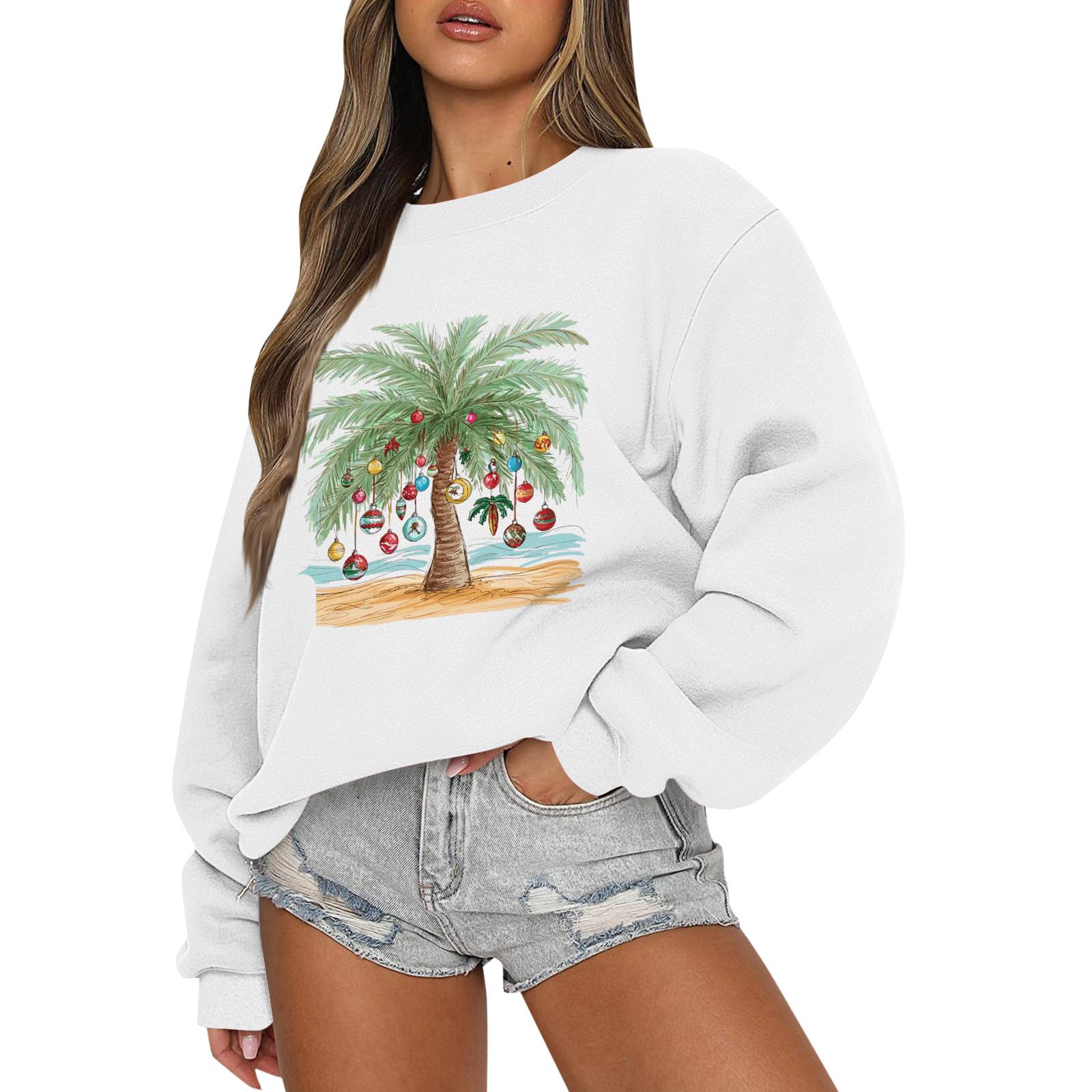 

Женские топы Женский свитшот с длинным рукавом Повседневный с круглым вырезом Свободного кроя Пуловер Флисовые топы XL белый