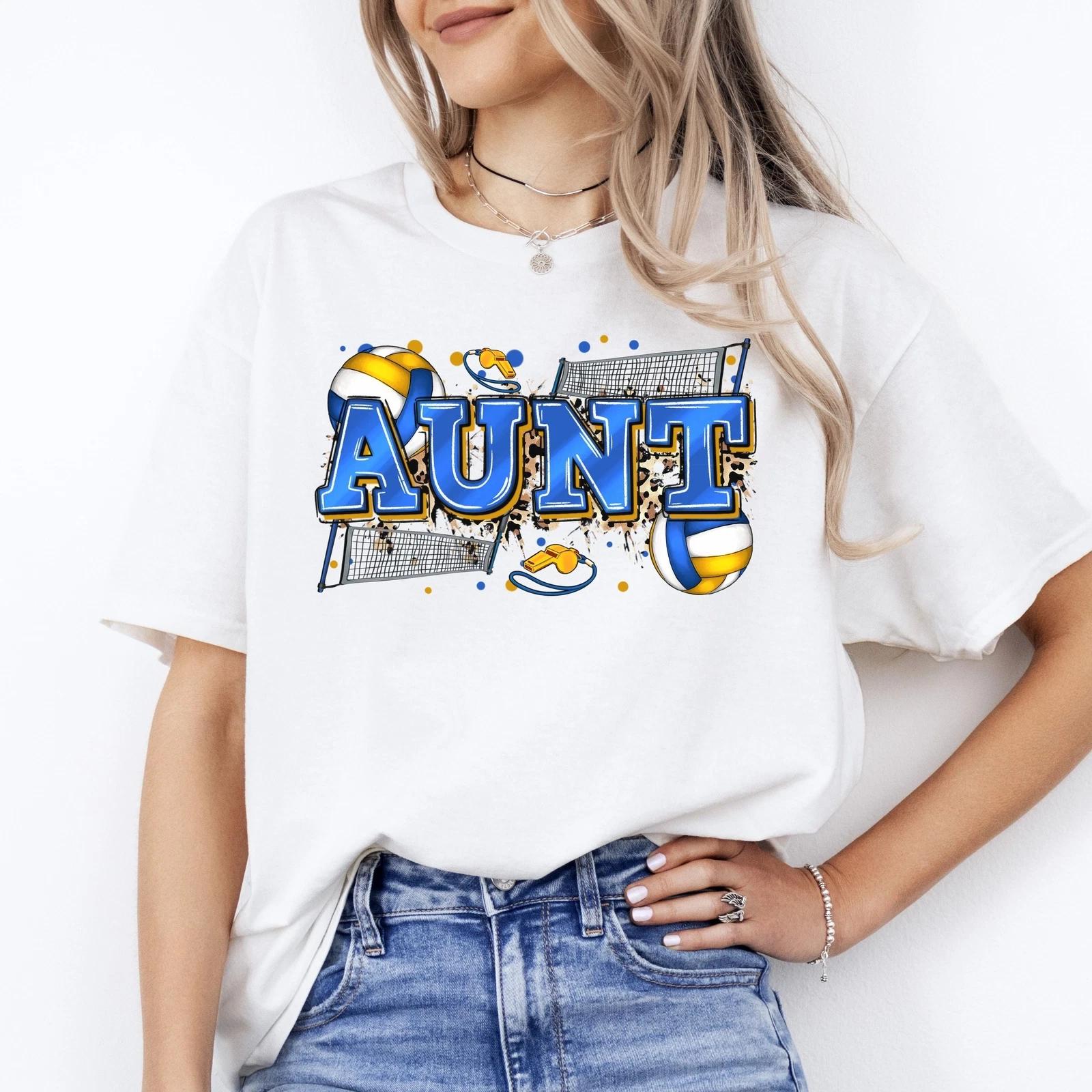 Volleyball aunt T-Shirt volleyball player cheer team auntie Unisex tee Sand Whit L