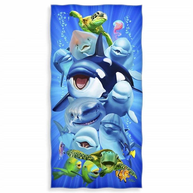 Ocean Animals Cotton Bath Towels 3D Dolphin Shark Turtle Whale Beach Towel Microfiber Home Textile Face Hair Hand Towel