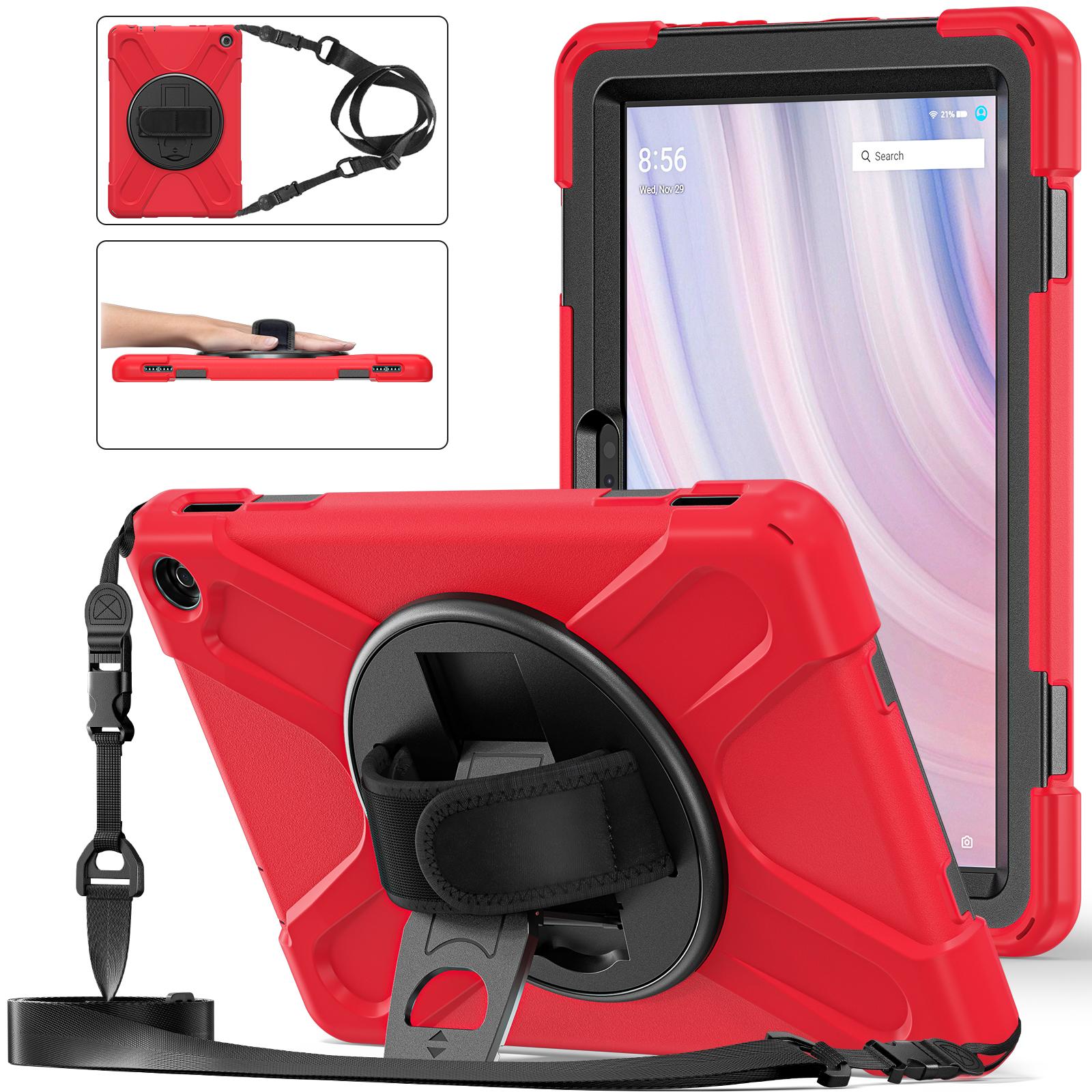 

360 Rotating Stand Heavy Duty Case For Amazon Fire HD 10 2023 13th Generation 10.1 inch Armor Cover With Hand & Shoulder Strap Fire HD10 2023-13th красный