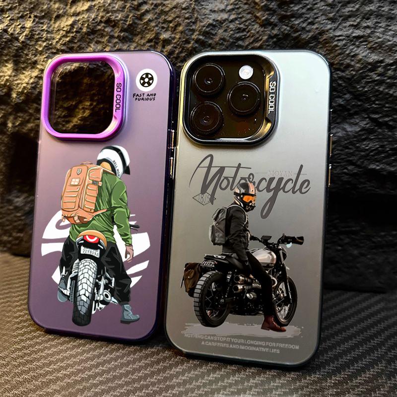 Phone Case For iPhone 15 14 16 Pro Max 11 12 13 X XR XS 7 8 16 Plus SE  Trend Cool Biker Motorcycle Shockproof Bumper Cover