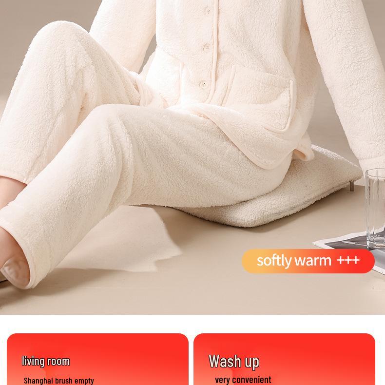 Women's Plus Velvet Coral Fleece Pajamas - Thickened Soft Homewear Set for Girls, Autumn/Winter 2025 New