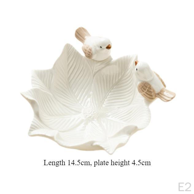 Ceramiczna taca na biżuterię w kształcie kwiatu na pierścionki, talerzyk na przekąski, 14,5 x 4,5 cm, ze statuetką ptaka, uchwyt