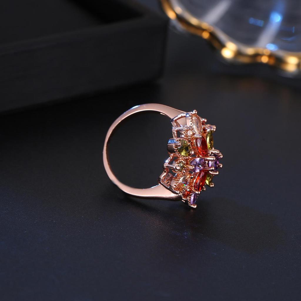 Dudu Butterfly Zircon Rose Ring for Women - European & American Style Fashion Jewelry In Rose Gold with Dragon Girl Flower Design