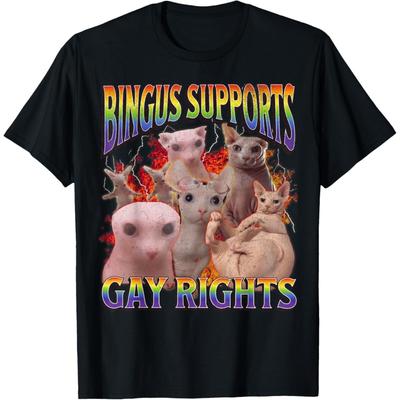 Bingus Supports Gay Rights Funny Sphinx Cat Meme Bootleg T-Shirt