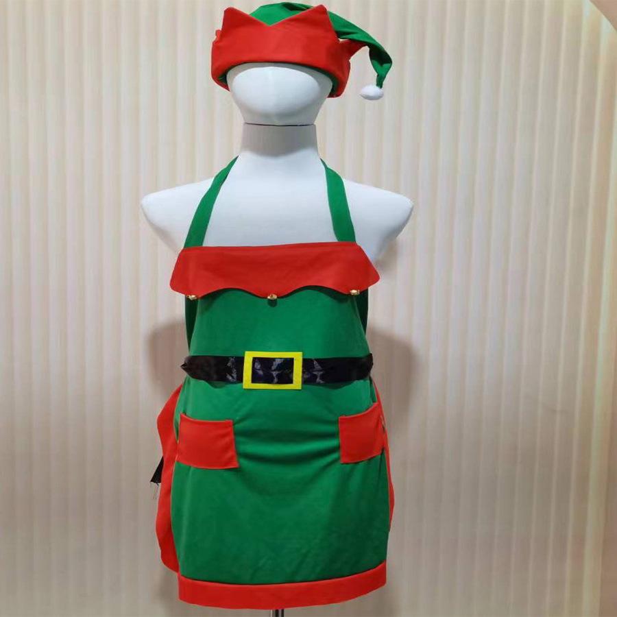 

Elf-Themed Green & Red Non-Woven Apron and Hat Set for Christmas Ball Party Decorations One Size for Adults