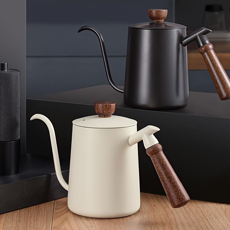 600ml Stainless Steel Coffee Pot with Wooden Handle - Drip Brewing, Long Spout Design for Home Use