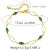 Women Gold Plated Green Glass Diamond Hollow Chain Handmade Bracelet