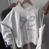 Huamian Real Shot Vze Crew Neck Sweater Women's Season Loose Bow Embroidered Top