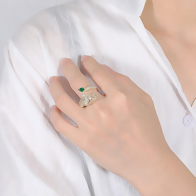 Personality Leopard Head Design Resizable Ring Hip Hop Punk Gold Color Wedding Rings for Women Men Zircon Christmas Gift