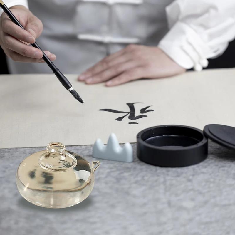 Calligraphy Water Dropper Brush Washer Set Ceramic Inkstone Water Dish for Chinese Painting Writing Scholar Desktop Decor