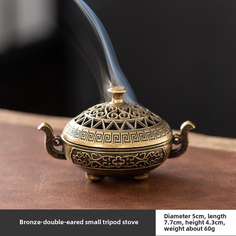 

1Pcs Alloy Incense Stick Burner with Hollowed Out Patterns Retro Lotus Incense Censer Sandalwood Three Legged Stove