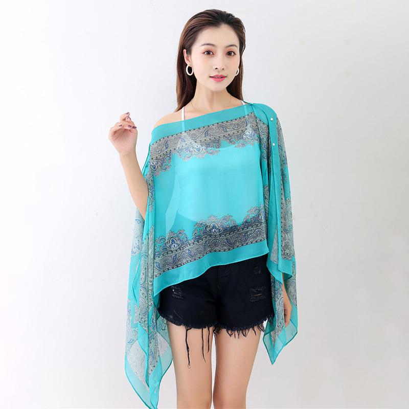 Beach Sun Protection Shawl Women Clothes Summer Beach Bikini Cover Up Loose Chiffon Blouse Shawl Scarf With Buttons