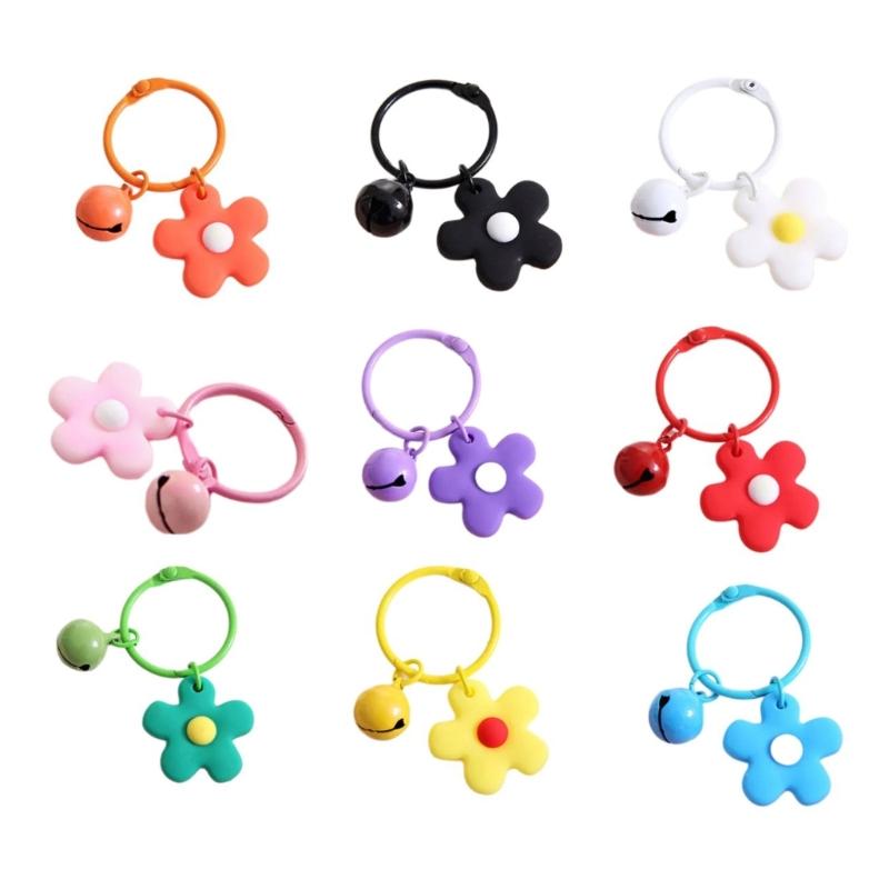 Flower Keychain Bell Charm Miniature Key Ring for Bags and Keys Multiple Candy Color Floral Pendant Keyring Accessory