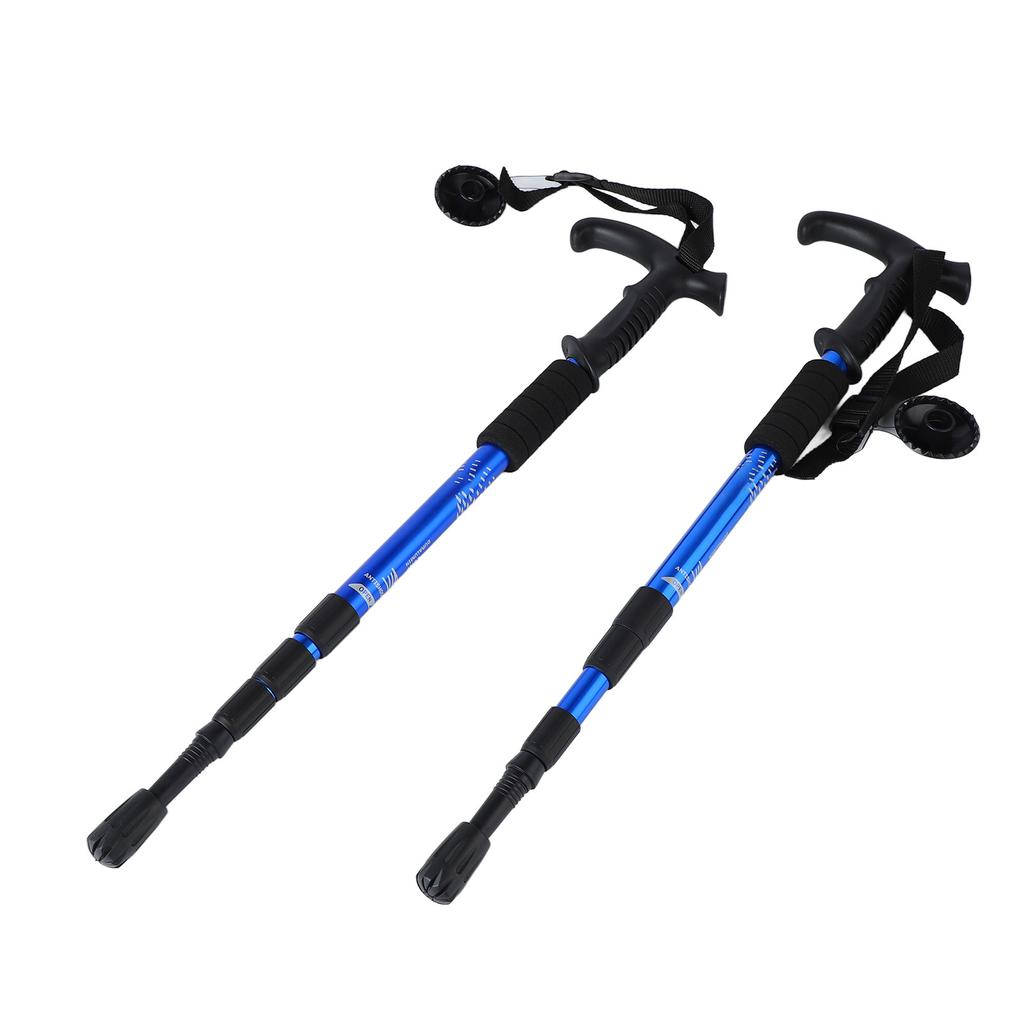 2PCS Retractable Cane 4 Sections Curved Handle Aluminum Alloy Mountaineering Cane for Outdoor