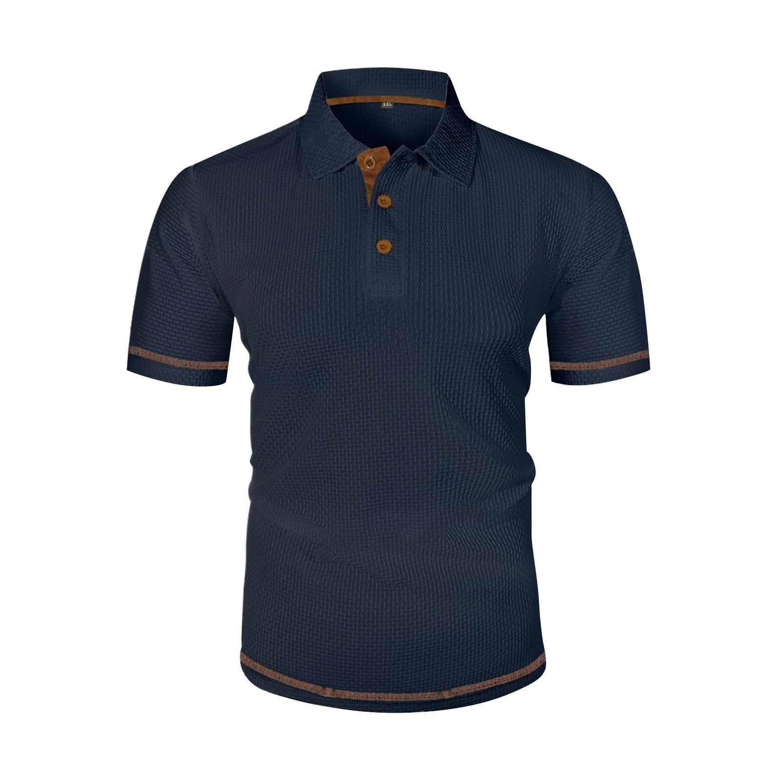 

Men s Summer Color Botton Collar Short Sleeve Tops Men s Loose Sports Casual Tops XXXL Темно-синій