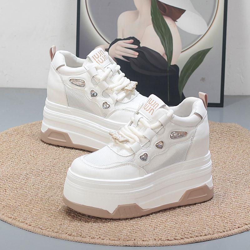 Fashion 10CM Cow Suede Genuine Leather Platform Wedge Skate Boarding High Brand Heels Casual Women Vulcanized Shoes Summer Shoes