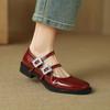 New Fashion Single Shoes Round Head Buckle Low-top Patent Leather Shallow Mouth Square Heel Comfortable Large Size Shoes Wear Small Leather Shoes In 